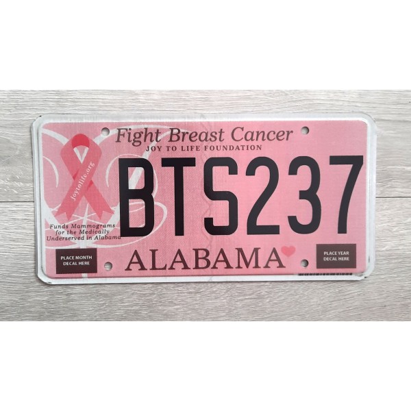 Americká SPZ Alabama Fight breast cancer