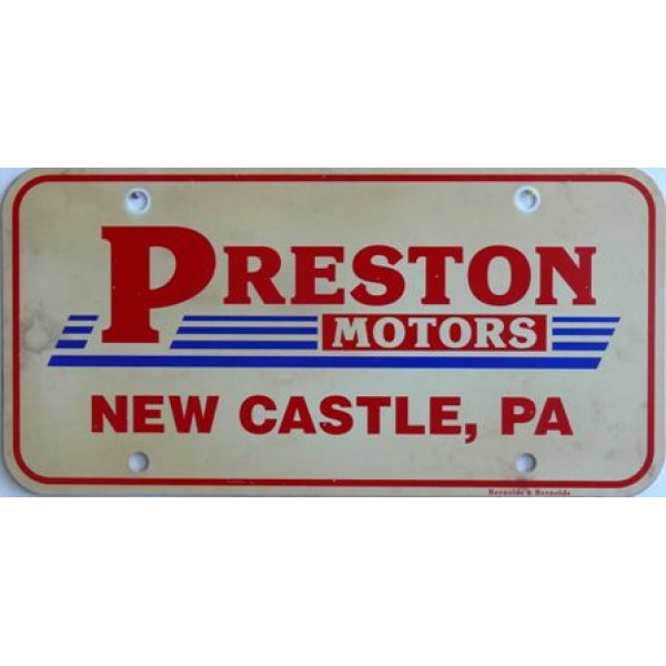 Americká reklamní SPZ prodejců automobilů PRESTON 
